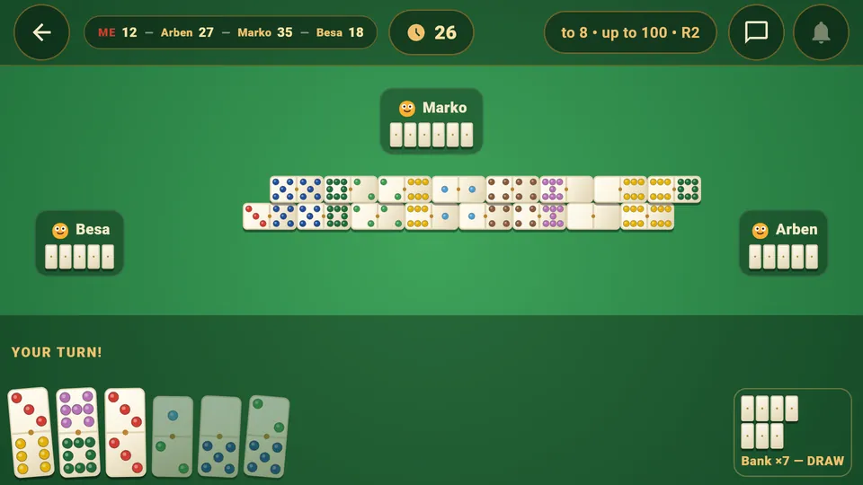 A Domino game in BalkanKlub with the chain on the table